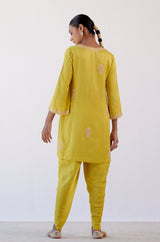 Bright Yellow Sequins Embroidered Dhoti Set (RTS)