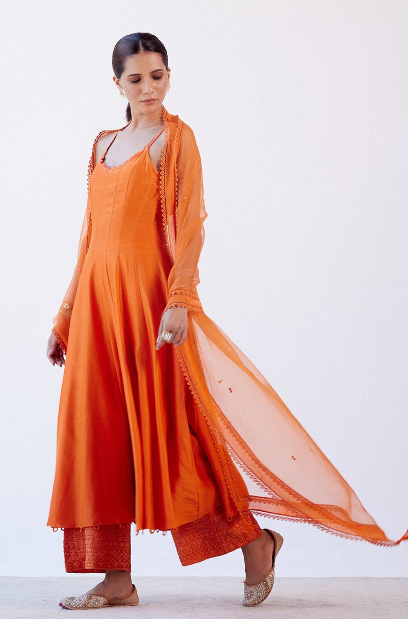 Orange Cotton Silk Anarkali (RTS)