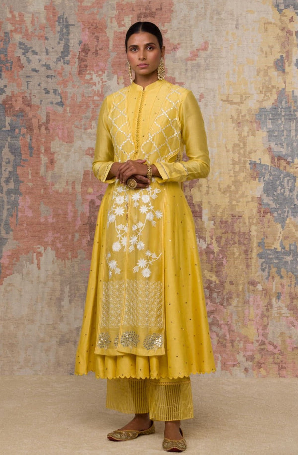 Lemon Yellow Mukaish Anarkali Set