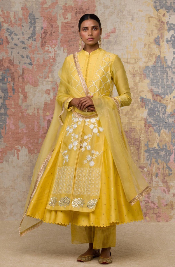 Lemon Yellow Mukaish Anarkali Set