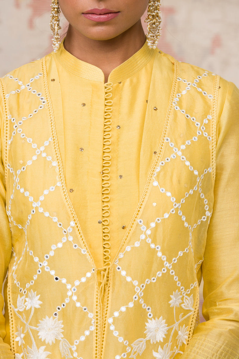 Lemon Yellow Mukaish Anarkali Set