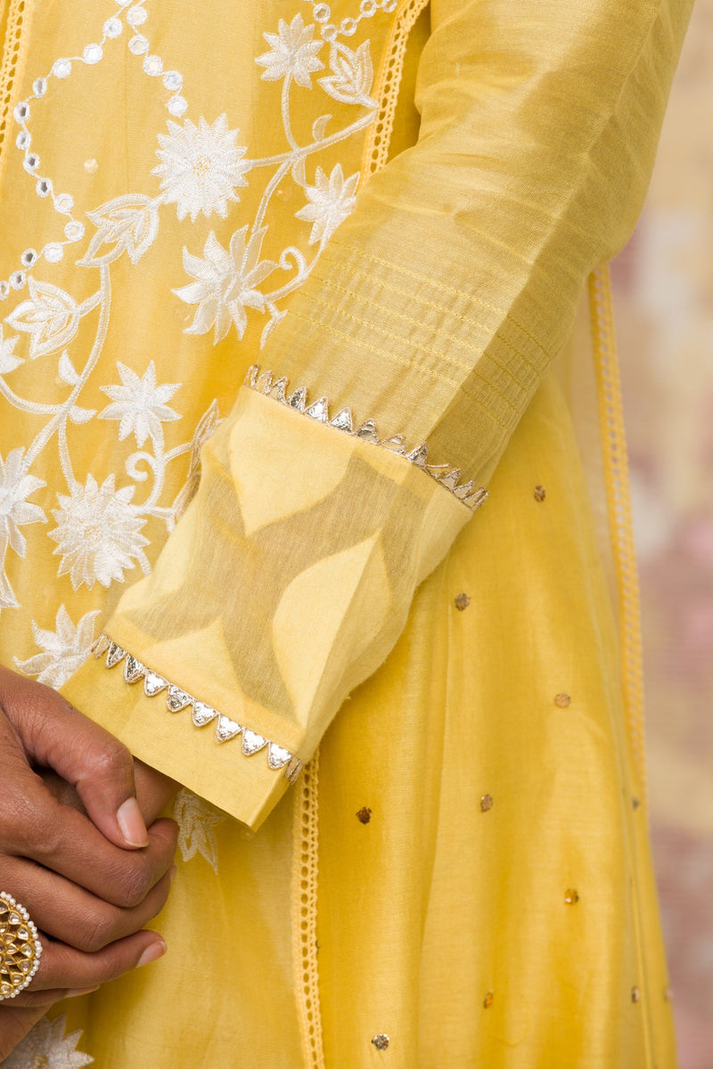 Lemon Yellow Mukaish Anarkali Set