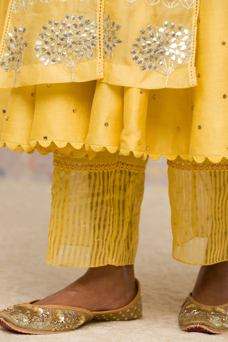 Lemon Yellow Mukaish Anarkali Set