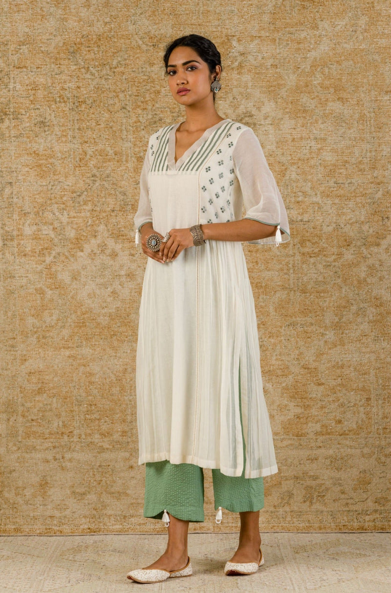 Off White Straight Embroidered Kurta Set (RTS)