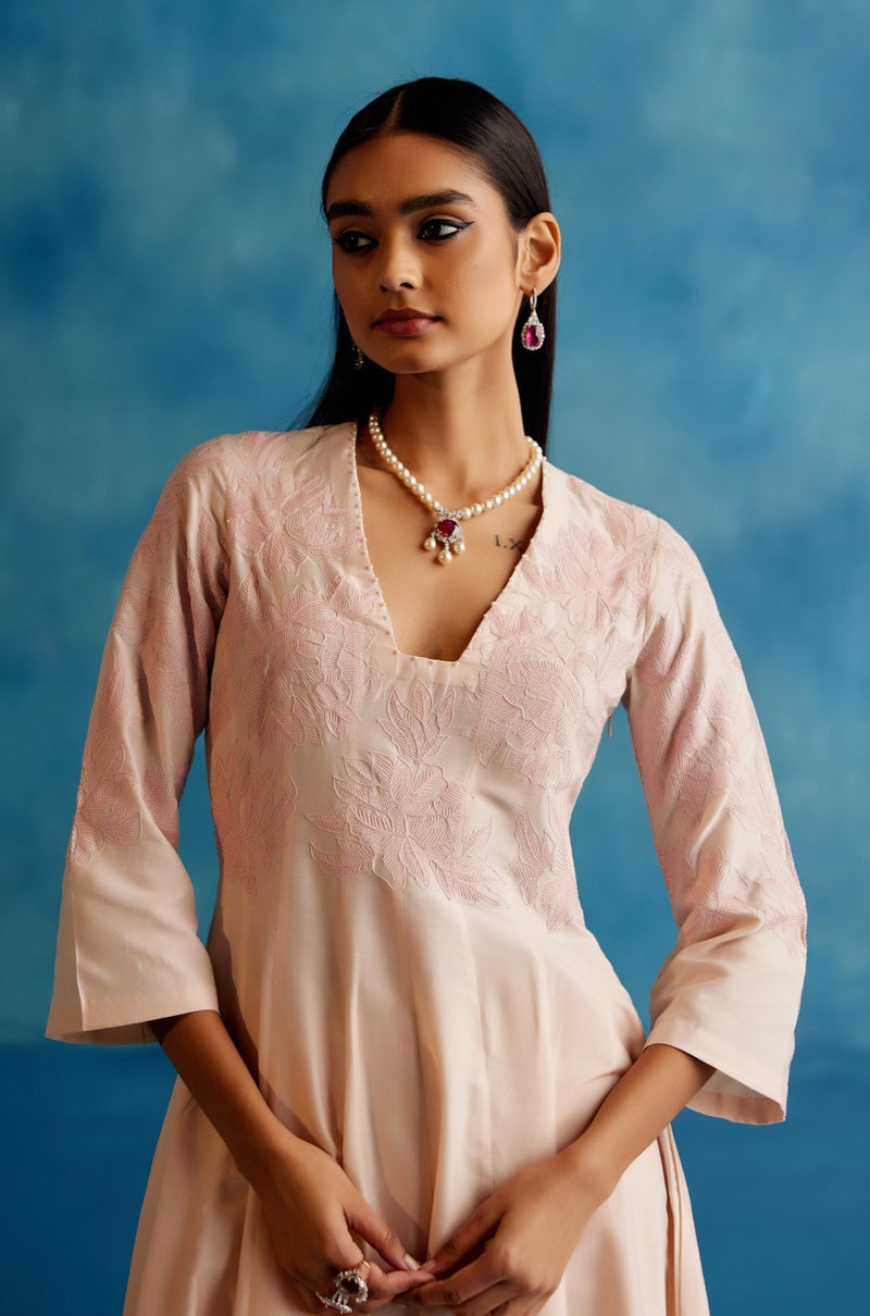 Blush Pink Cotton Silk Blend Hand-Painted Anarkali Set