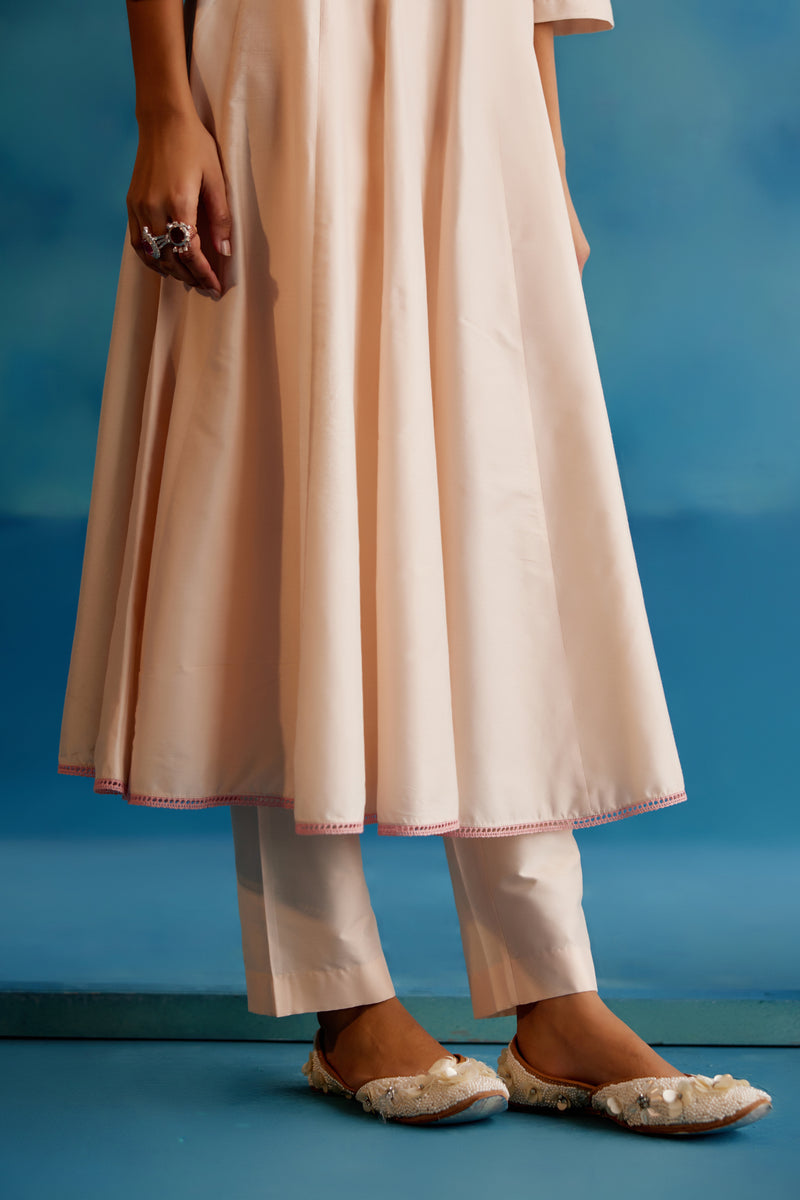 Blush Pink Cotton Silk Blend Hand-Painted Anarkali Set