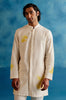 Ivory and Yellow Woven Silk Chanderi Front Open Hand-Painted Kurta Set