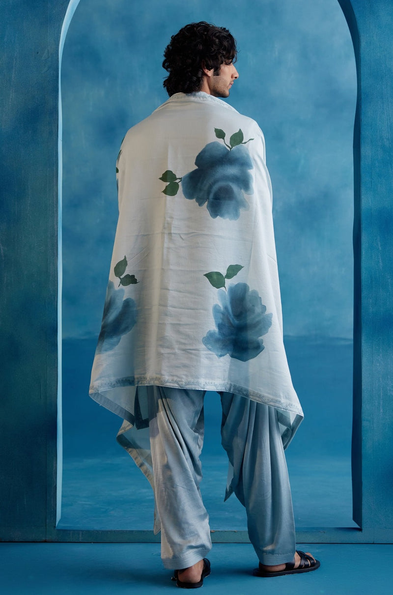 Ice Blue Hand-Painted Stole
