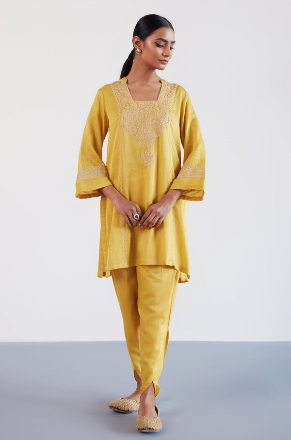 Mustard Dori Embroidered Dhoti Set