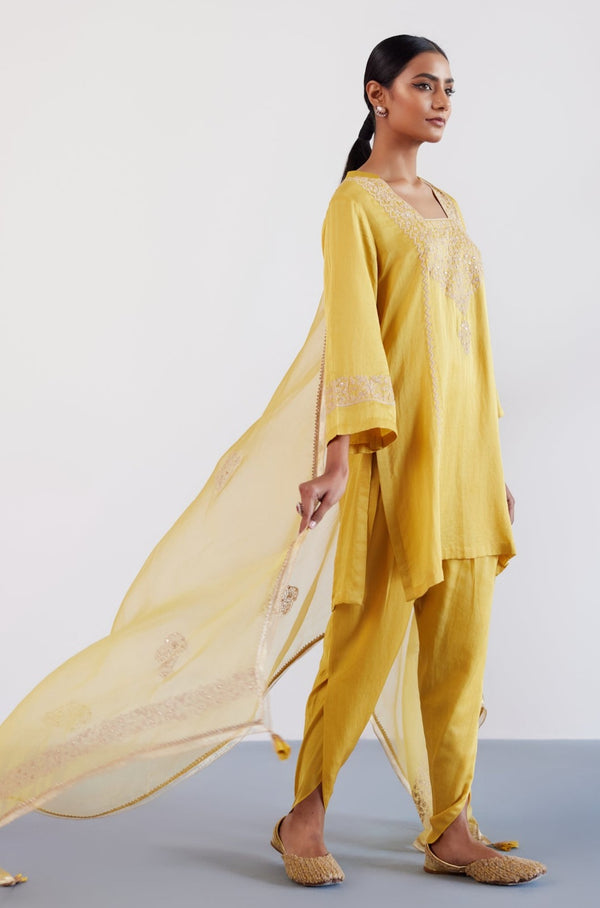 Mustard Dori Embroidered Dhoti Set