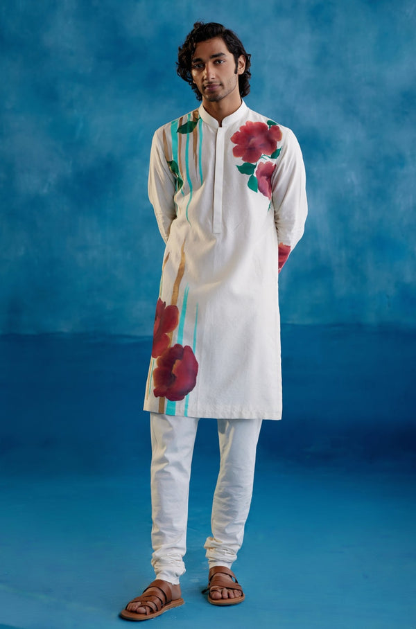 Ivory Silk Chanderi Hand-Painted Kurta Set