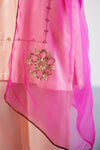 Blush Pink Hand Embroidered Cotton Silk Satin Kurta Set