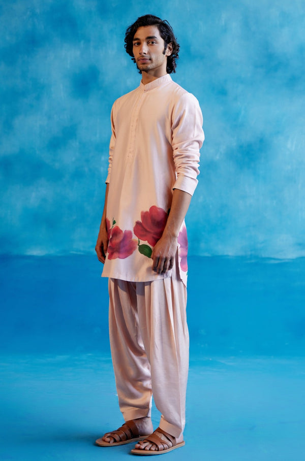 Blush Pink Silk Chanderi Hand-Painted Kurta Set