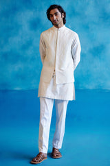 Ivory Silk Chanderi Kurta and Embroidered Bundi Set
