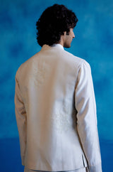 Ivory Silk Chanderi Kurta and Embroidered Bundi Set