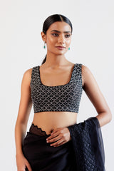 Black Sequins Embroidered Silk Organza Saree