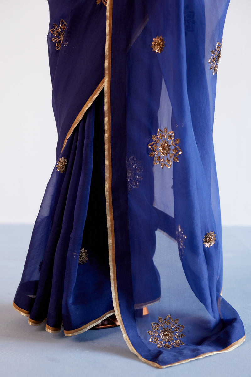 Priyanka Mohan in Navy Blue Zardozi and Sequins Hand Embroidered Silk Organza Saree