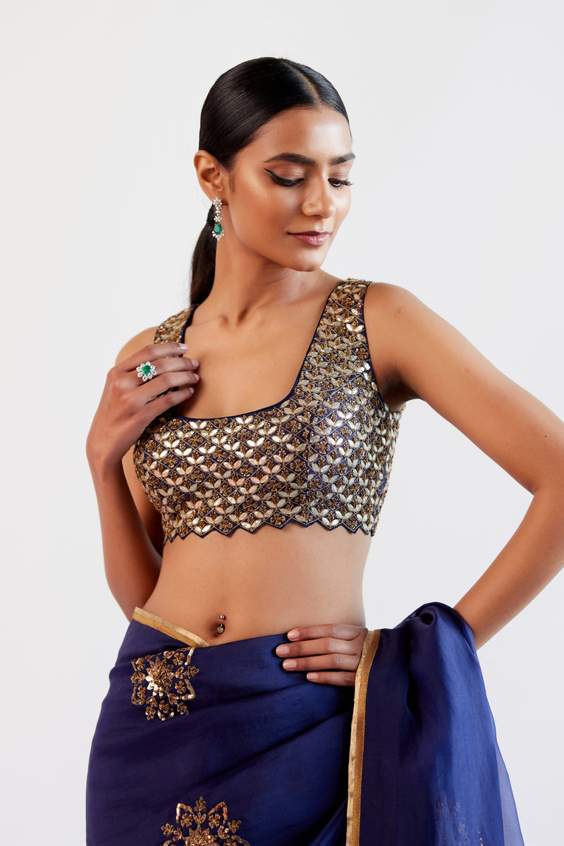Priyanka Mohan in Navy Blue Zardozi and Sequins Hand Embroidered Silk Organza Saree