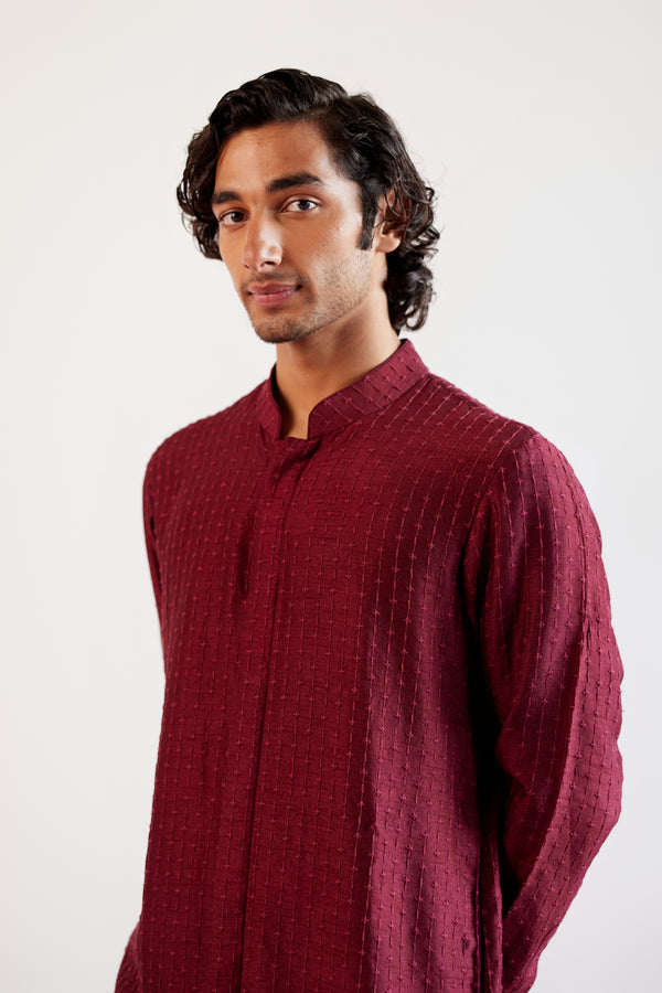 Maroon textured Chanderi Kurta Set