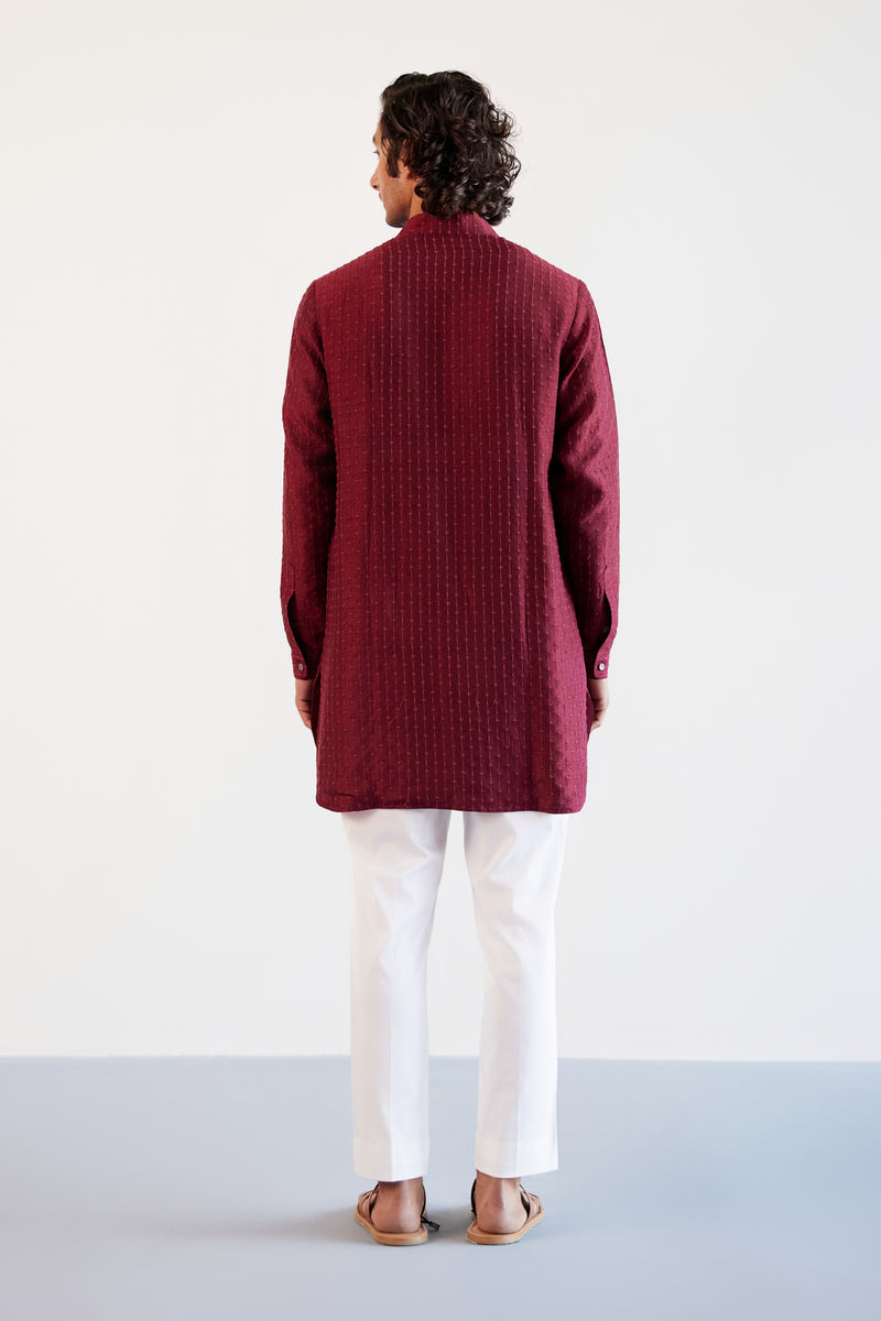 Maroon textured Chanderi Kurta Set