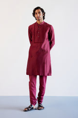 Maroon Self Embroidered Chanderi Kurta Set