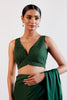 Green Satin Pre Draped Saree