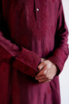 Maroon Embroidered Tussar Silk Kurta Set