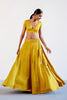 Natasha Luthra in Mustard Yellow Embroidered Cotton Silk Satin Lehenga Set
