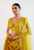 Natasha Luthra in Mustard Yellow Embroidered Cotton Silk Satin Lehenga Set