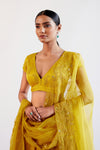 Mustard Yellow Embroidered Cotton Silk Satin Lehenga Set