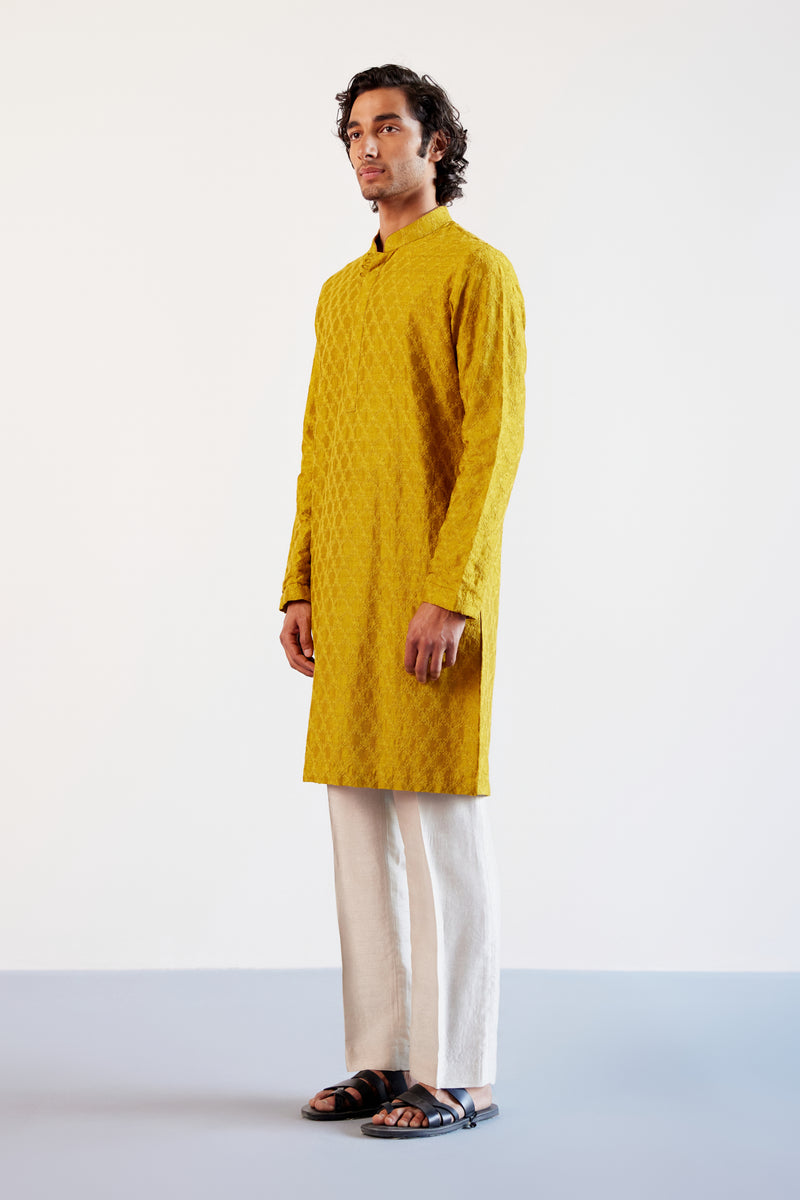 Mustard textured Chanderi Kurta Set