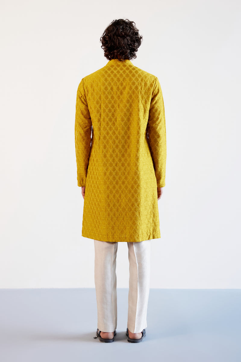 Mustard textured Chanderi Kurta Set