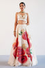 Cream and Red Silk Chanderi Hand-Painted Embroidered Lehenga Set