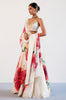 Cream and Red Silk Chanderi Hand-Painted Embroidered Lehenga Set
