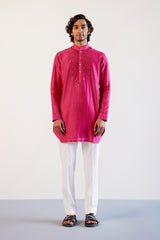 Fuchsia Pink Embroidered Chanderi Kurta Set