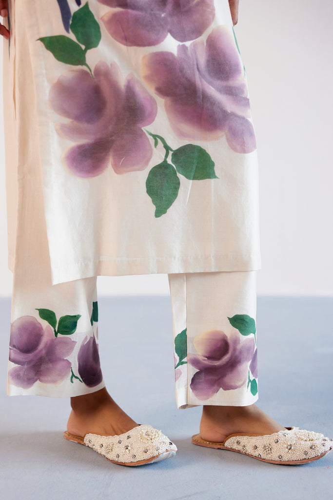 Mauve Embellished Chanderi Silk Straight Kurta