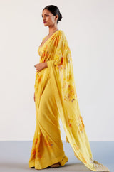 Kajol in Yellow Georgette Hand-Painted Embroidered Saree