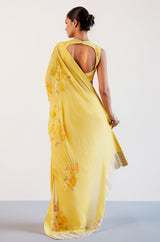 Kajol in Yellow Georgette Hand-Painted Embroidered Saree