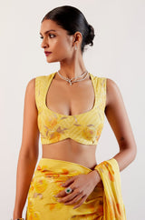 Kajol in Yellow Georgette Hand-Painted Embroidered Saree