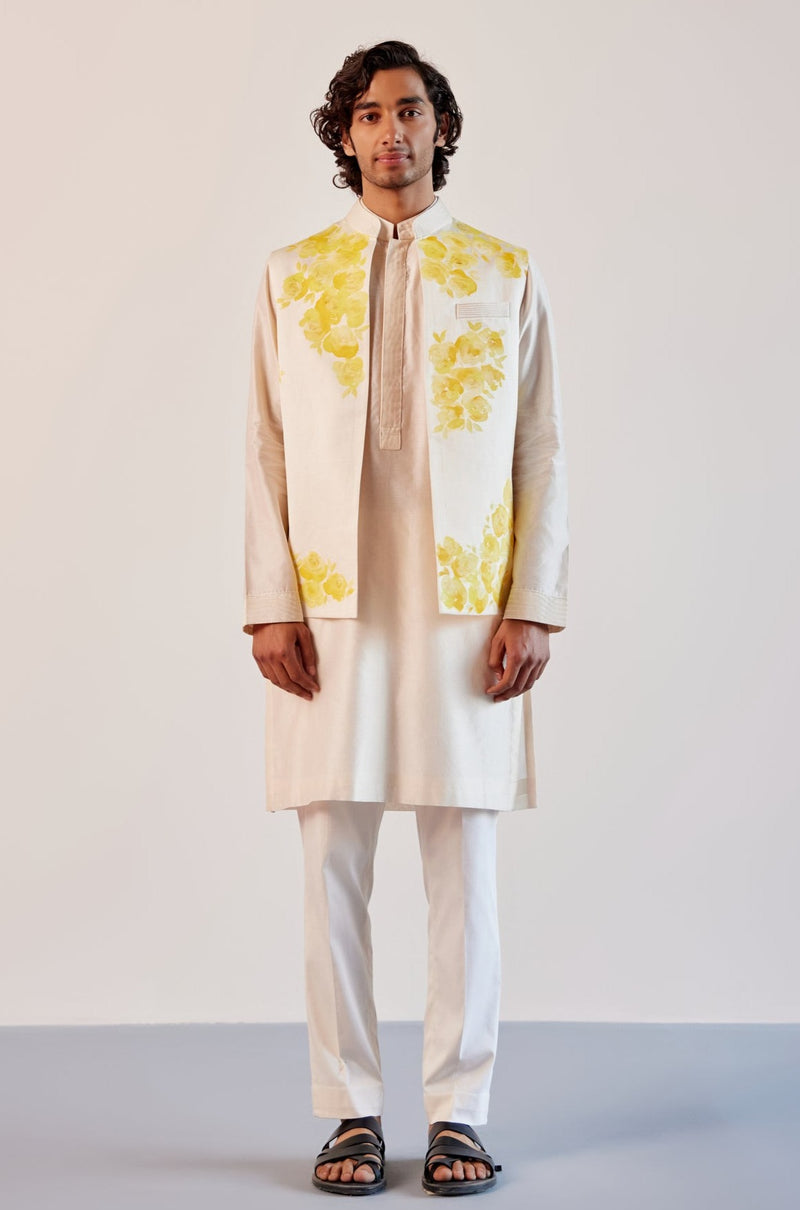 Ivory Silk Chanderi Kurta and Hand-Painted Bundi Set