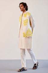 Ivory Silk Chanderi Kurta and Hand-Painted Bundi Set