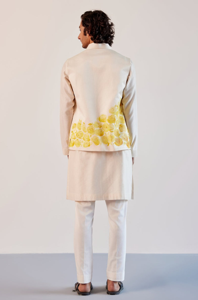 Ivory Silk Chanderi Kurta and Hand-Painted Bundi Set