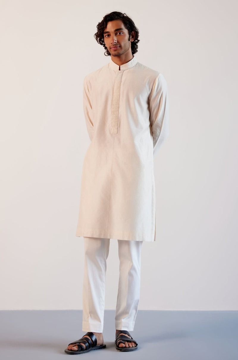 Ivory Silk Chanderi Kurta and Hand-Painted Bundi Set