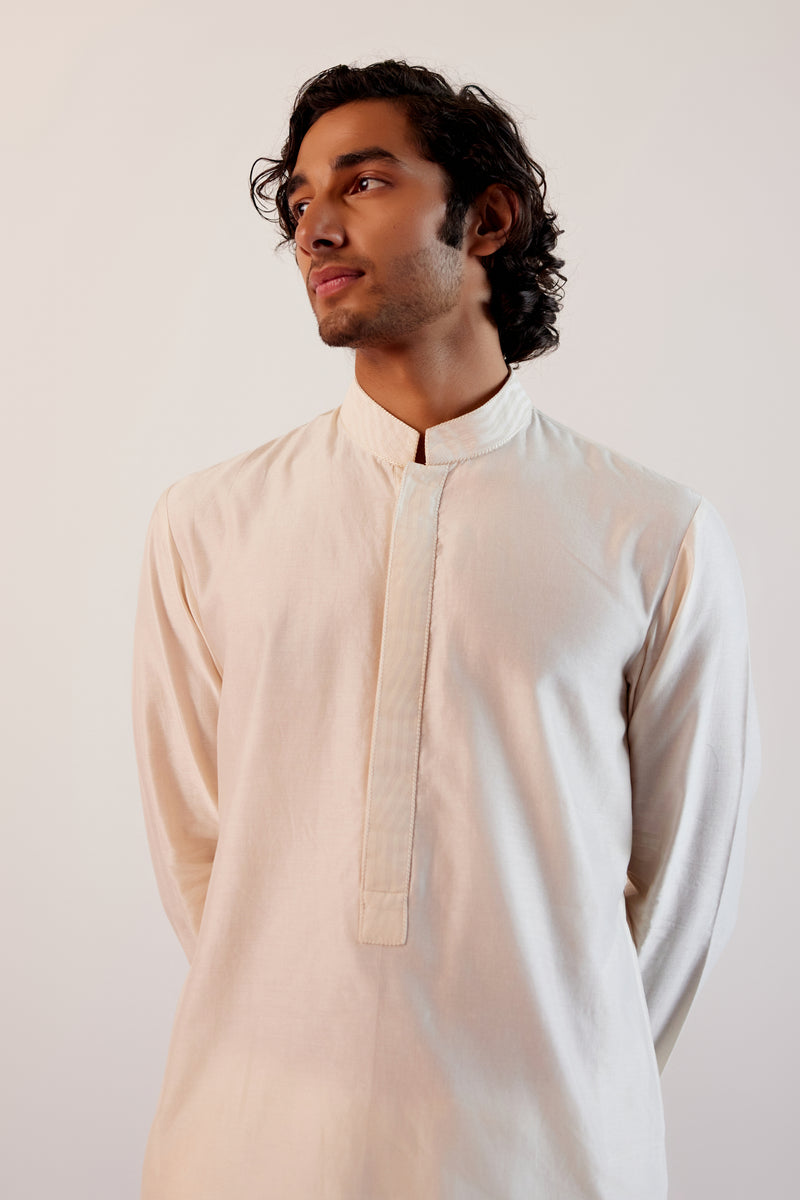 Ivory Silk Chanderi Kurta and Hand-Painted Bundi Set