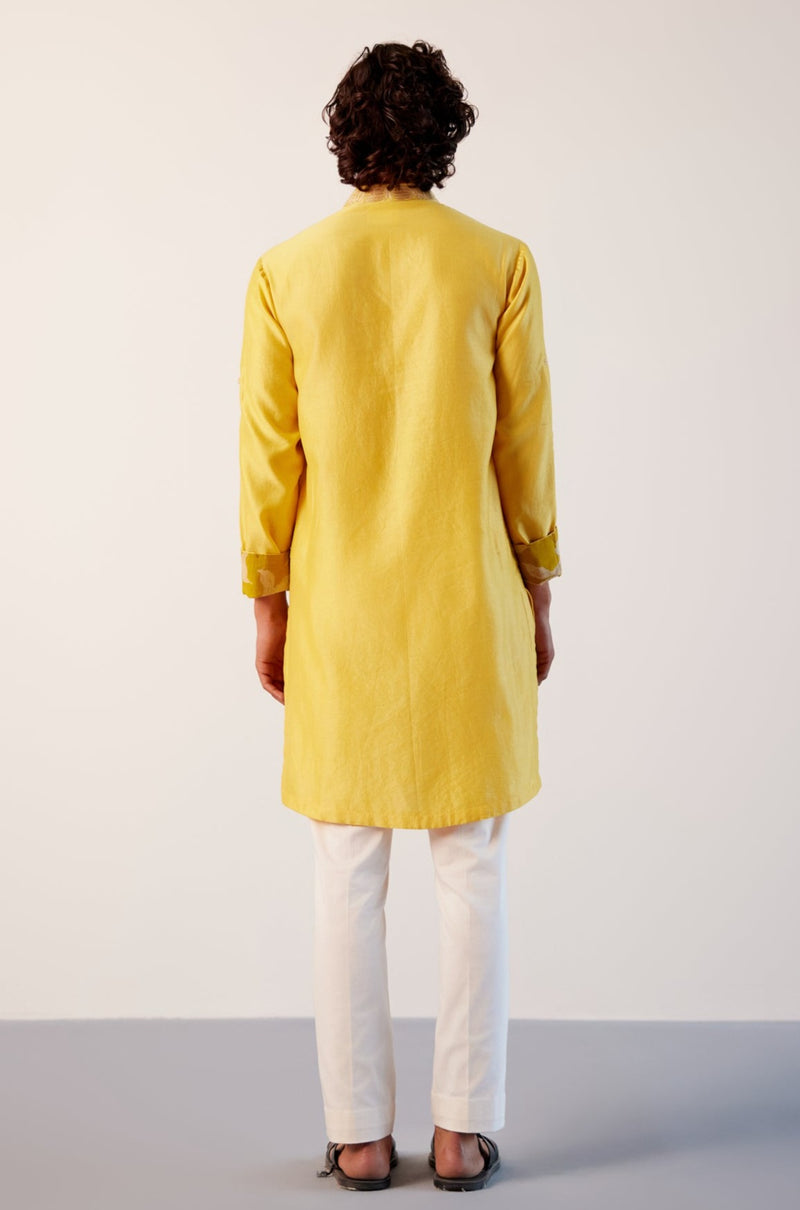 Bright Yellow Silk Chanderi Embroidered Kurta Set