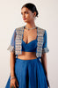 Royal Blue Silk Chanderi Hand-Painted Lehenga and Short Jacket Set