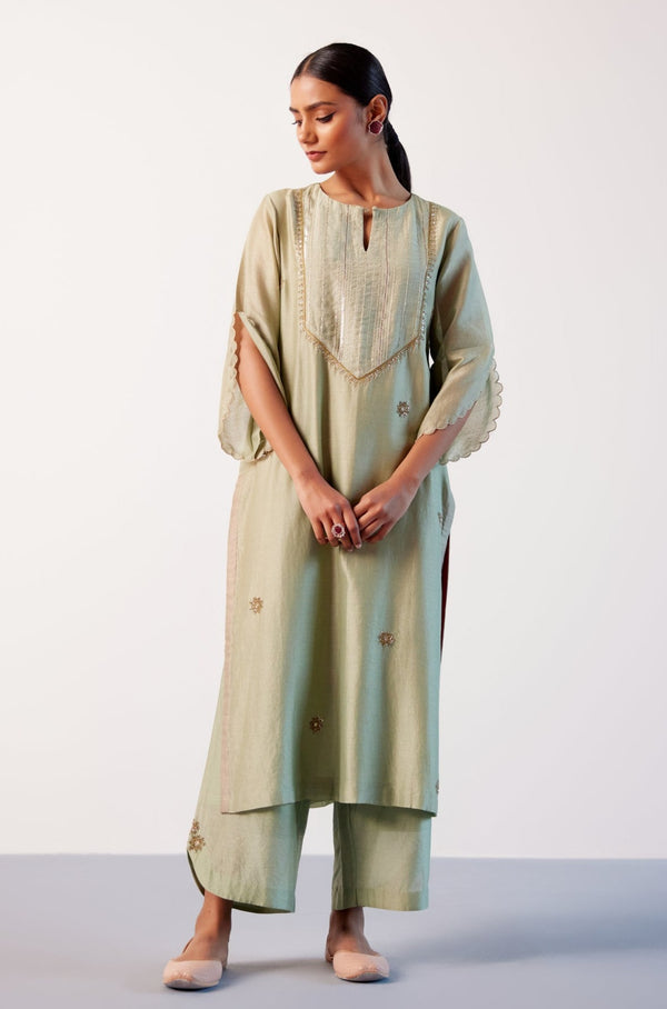 Sea Green Hand Embroidered Kurta Set