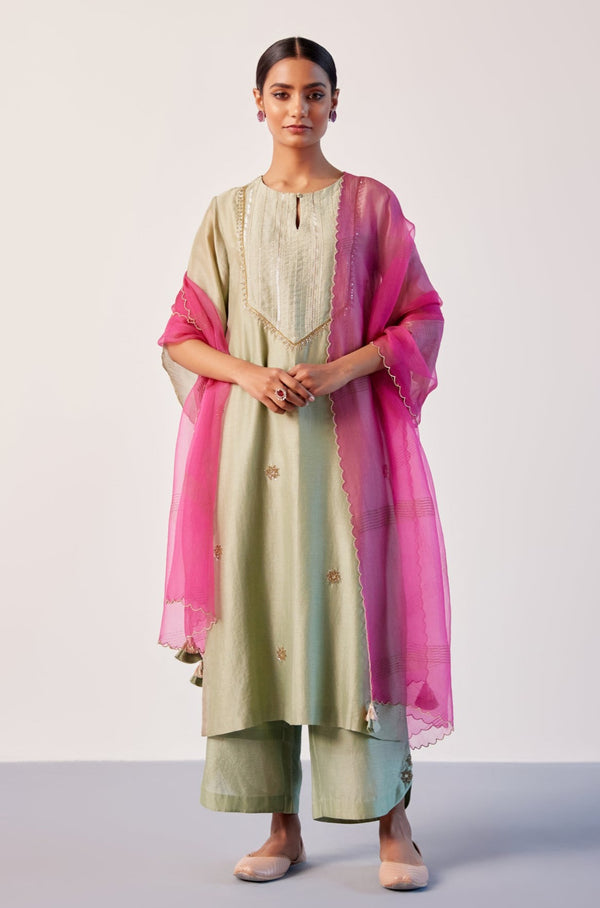 Sea Green Hand Embroidered Kurta Set