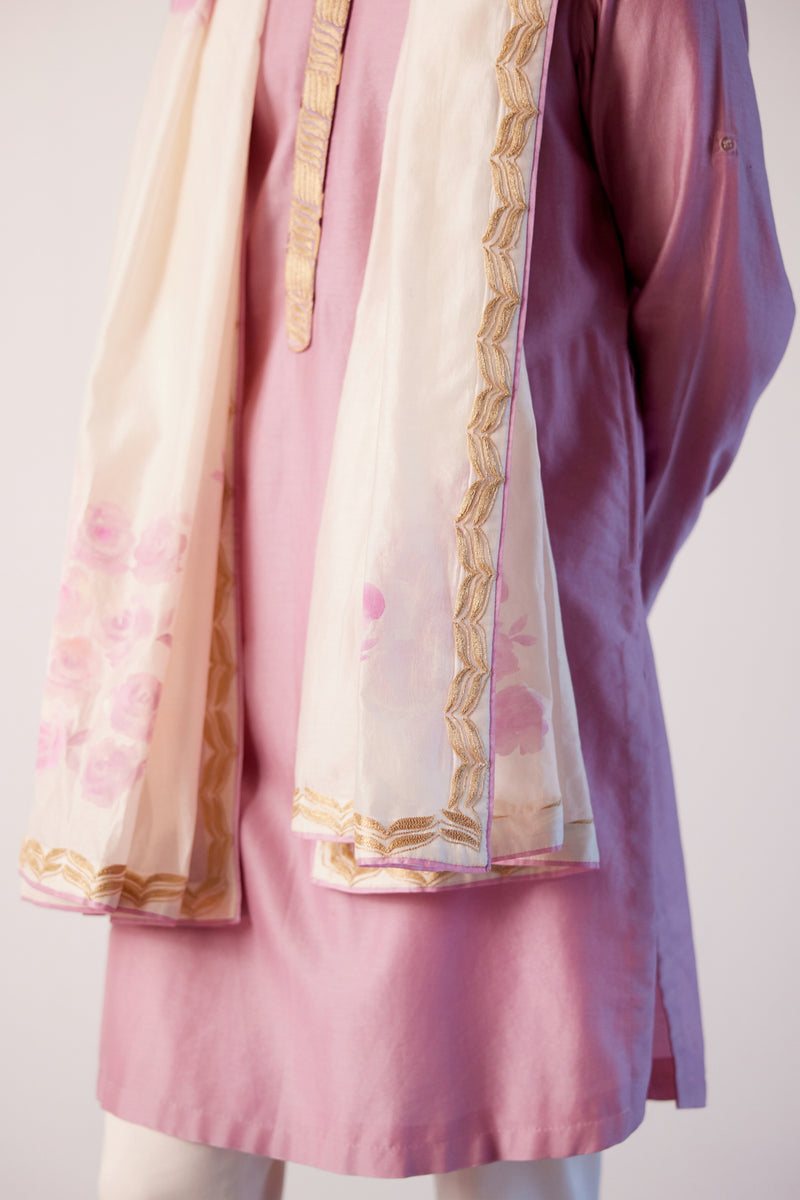 Ivory and Lilac Hand-Painted Stole