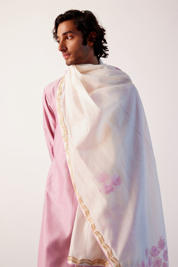 Ivory and Lilac Hand-Painted Stole